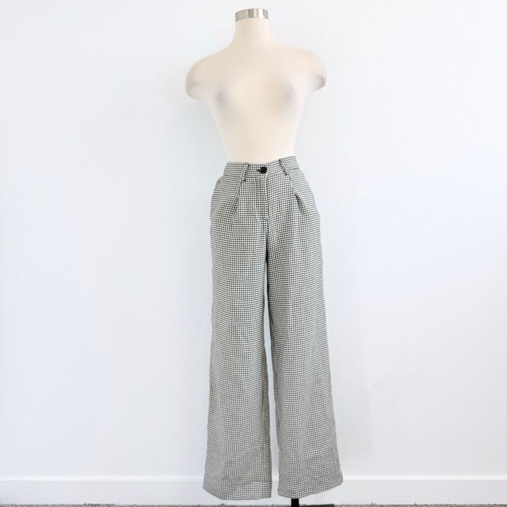 Hippie Rose Houndstooth Black Plaid Wide Leg Pants Checkered High Rise Small